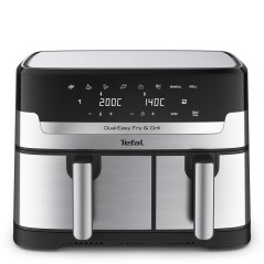Tefal Dual Easy Fry Grill EY905D - 83L Double Air Fryer, 2700W, Stainless Steel - Enjoy Effortless Cooking!